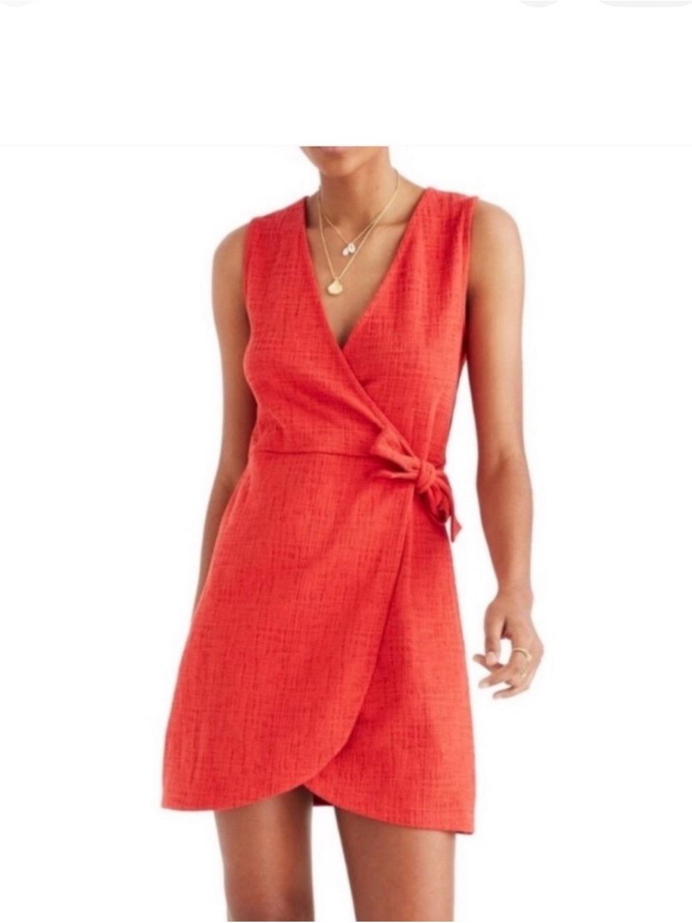 Madewell Red Sleeveless Wrap Mini Dress